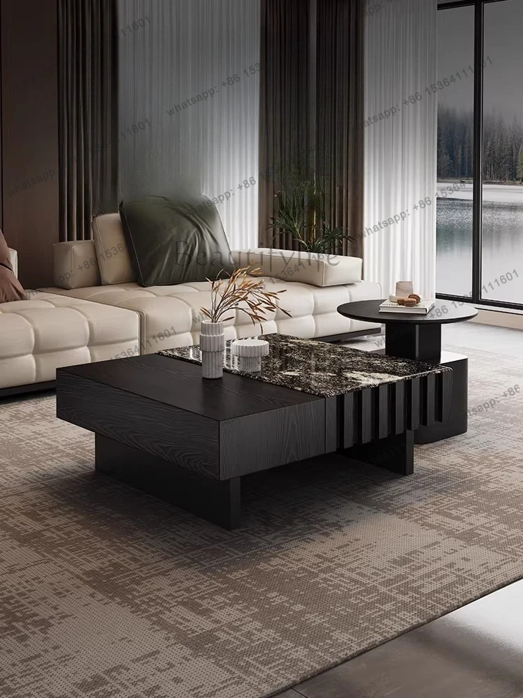 

Black marble coffee table living room square storage drawer trendy storage cabinet