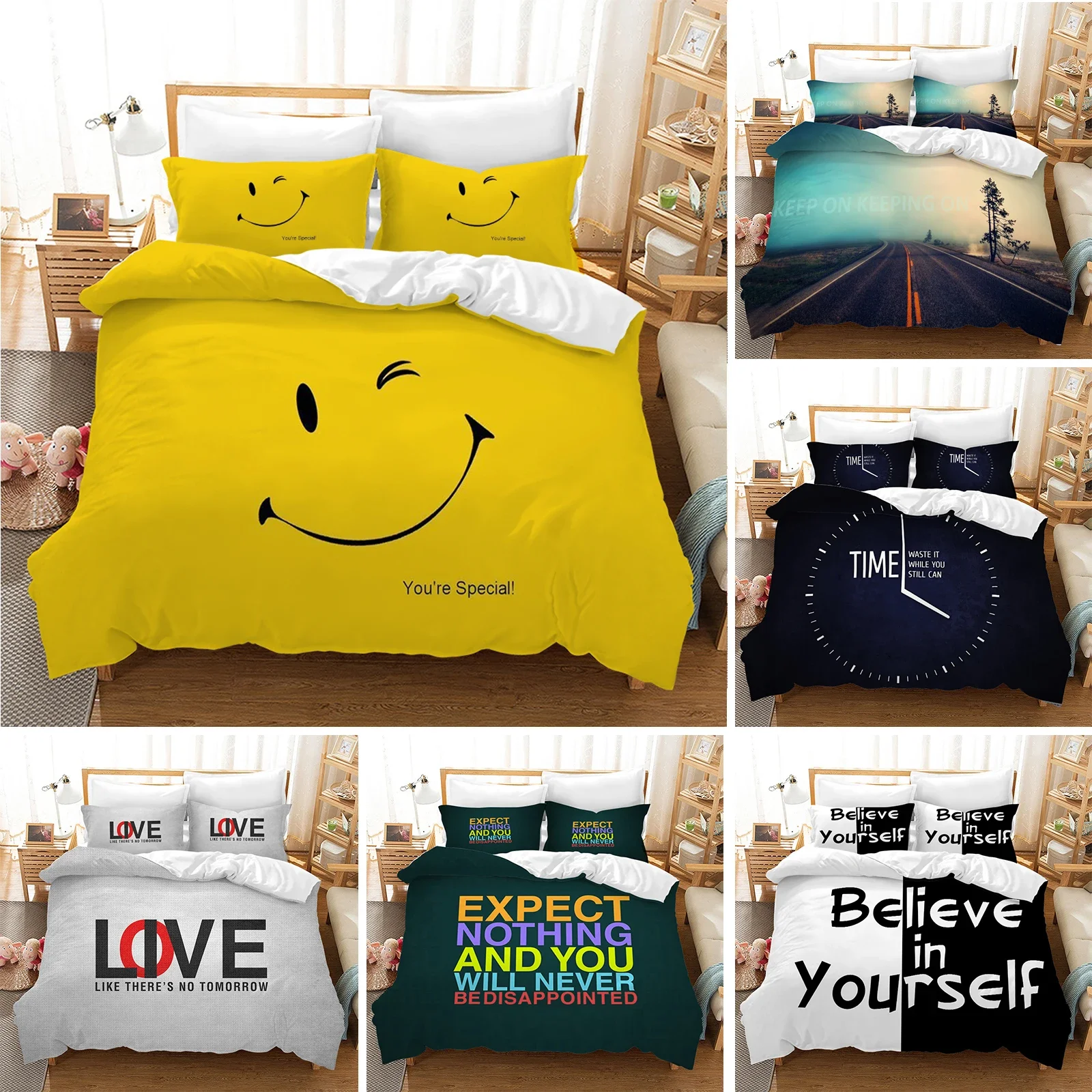 

Duvet Cover with Believe In Yourself/You Are Special/Time/Love/Keep on Letters Pattern Bedding Set Comforter Cover Bed Set Gifts