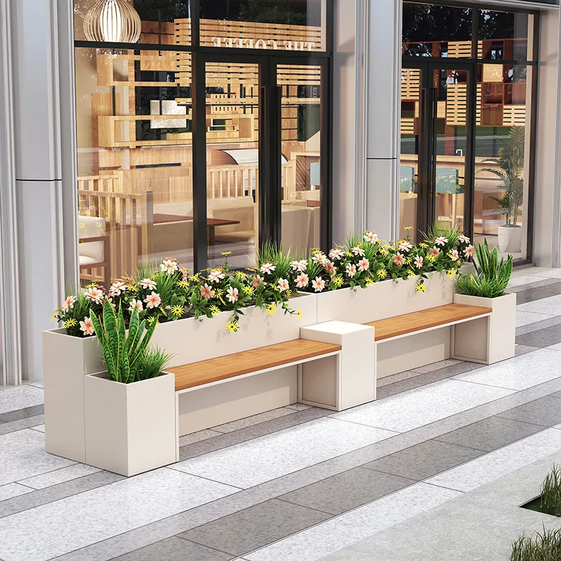 Outdoor seats, seats, booths, flower boxes, wrought iron squares, commercial streets, rest benches, landscape flower pools