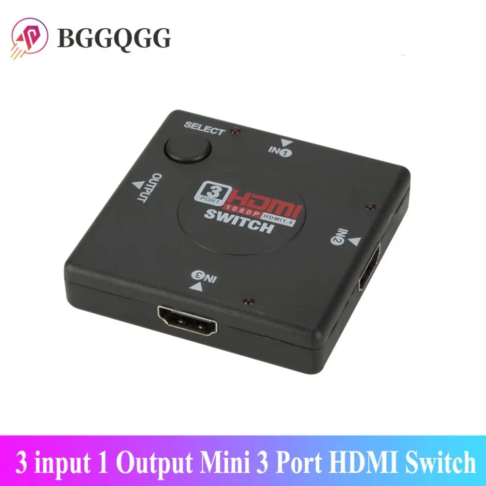 

BGGQGG HD 3 input 1 Output Mini 3 Port HDMI Switch Female to Female Switcher Splitter Box Selector for HDTV 1080P VIdeo Switcher