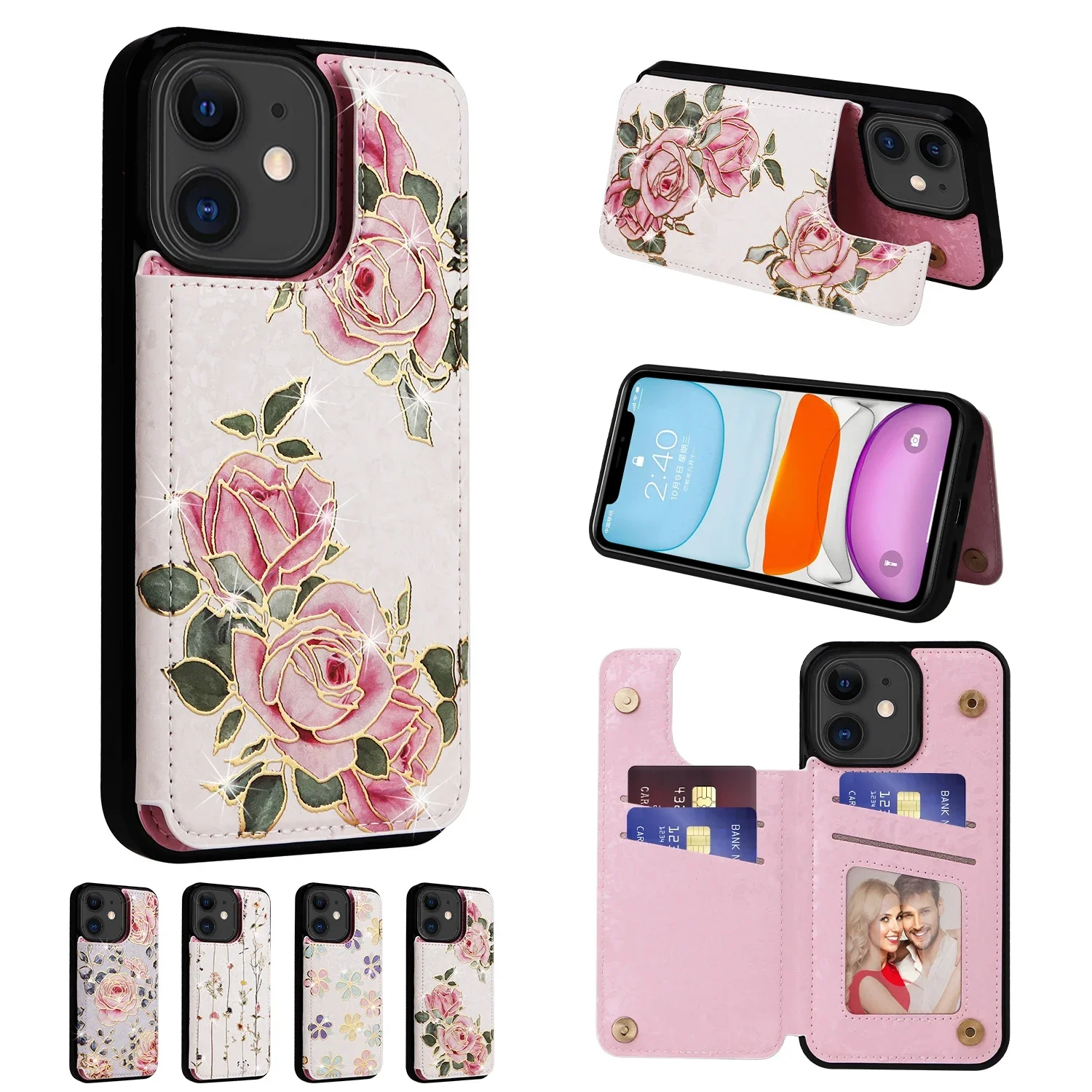 

10X*Printed Double Buckle Leather Case Anti-fall Wallet Flip Phone Case for iPhone7/8/SE2020/SE3/13/12 MINI Plus