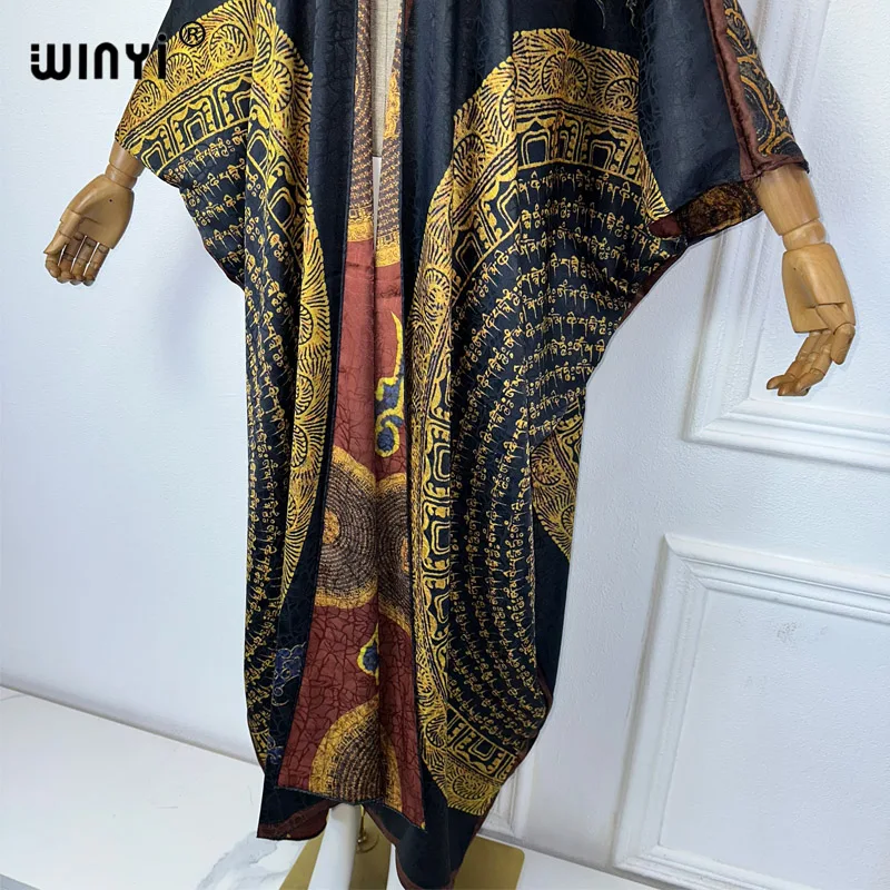 WINYI wysokiej jakości boho nadruk otwarty płaszcz odzież plażowa Cover up elegancki kaftan abaya dubaj luksusowy kardigan kimono maxi sukienka