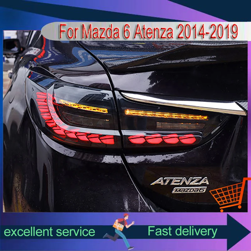 

Стайлинг автомобиля для Mazda 6 Atenza Mazda6 2014-2019, обновленный задний фонарь, светодиодный DRL, дизайн с чешуей дракона, задние инструменты, аксессуары для указателей поворота