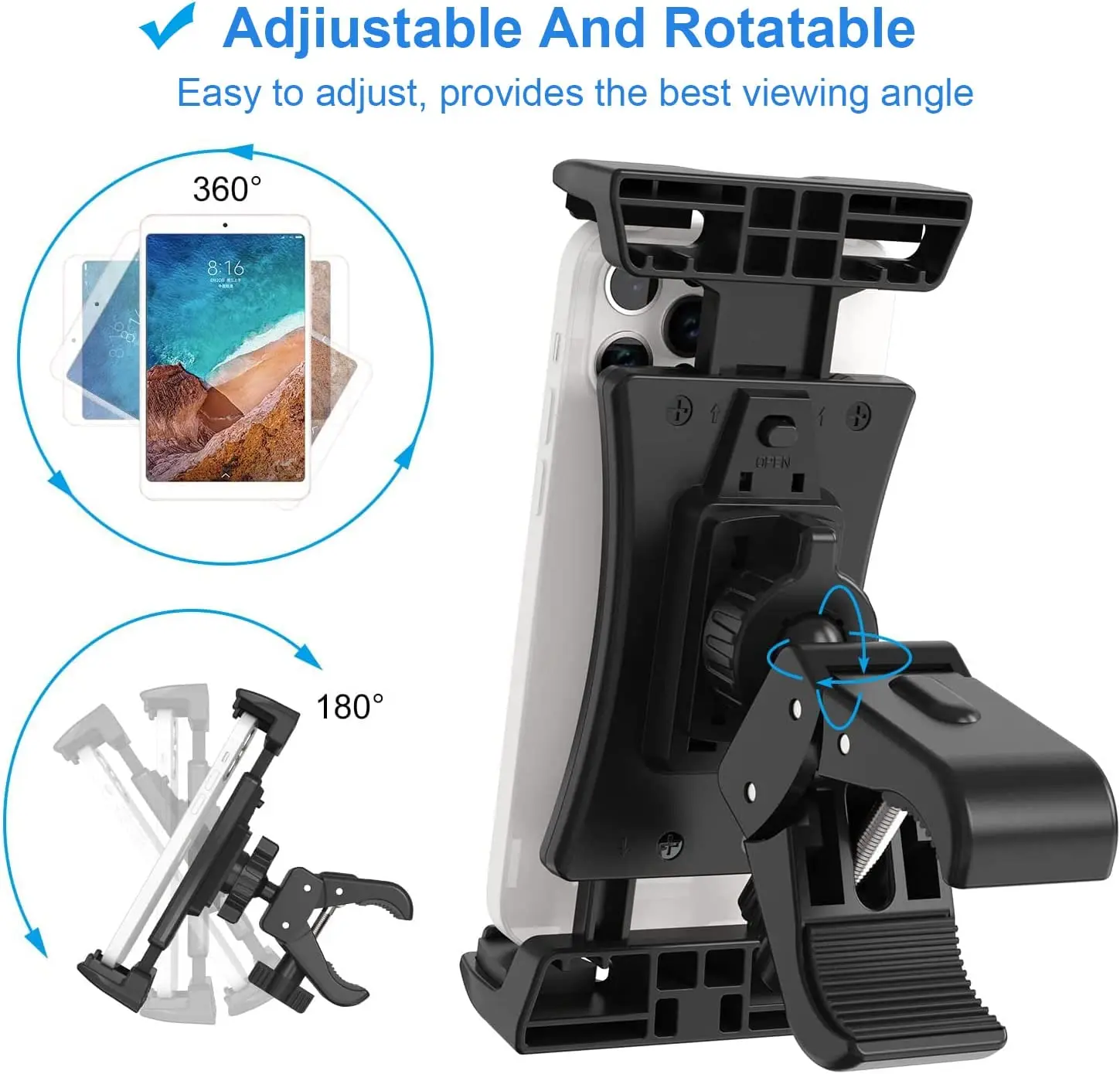 Bicycle Tablet Holder 4.7-12.9 inch Treadmill Indoor Gym Handlebar Tablet PC Stand Mount for iPad Air Pro Bike Phone Bracket