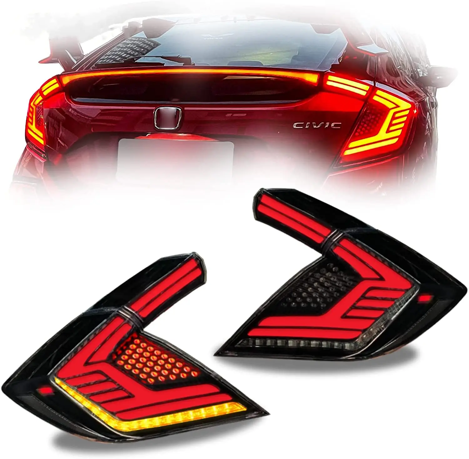 

LED Taillights for Honda Civic 2016-2021 Hatchback Type R Dynamic Sequential Turn Signal DRL Start Animation Rear Light Assembl