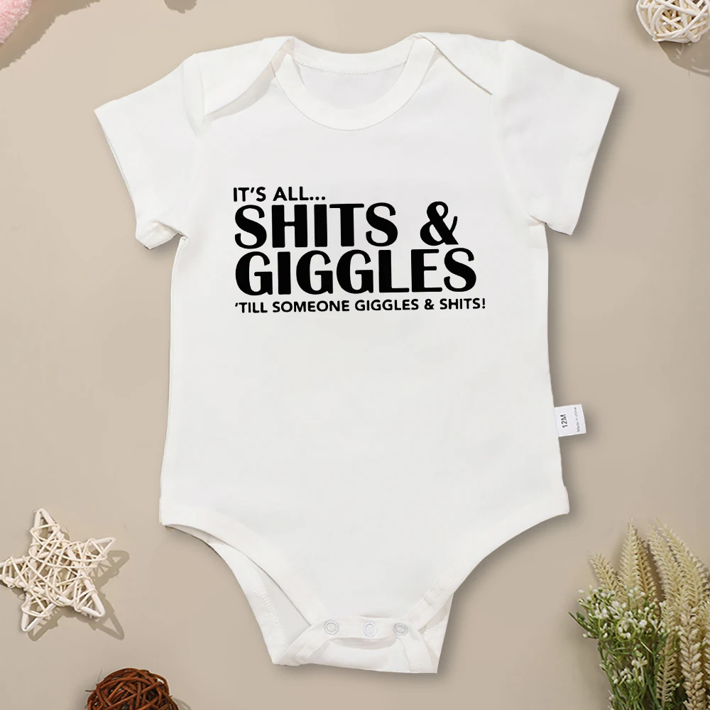 Carta engraçada impressão bodysuit para o bebê recém-nascido menino e menina, verão manga curta Romper, algodão infantil Onesies, 0 a 24 meses