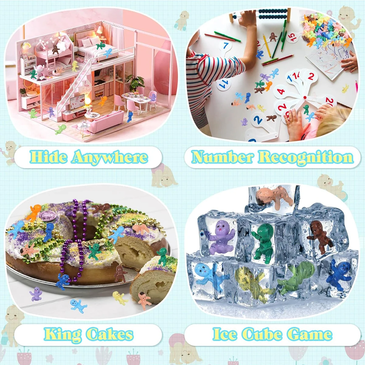 120pcs Mini Plastic Babies, Tiny Plastic Baby Figurines Small King Cake Babies Bulk for Ice Cube My Water Broke Baby Shower Game
