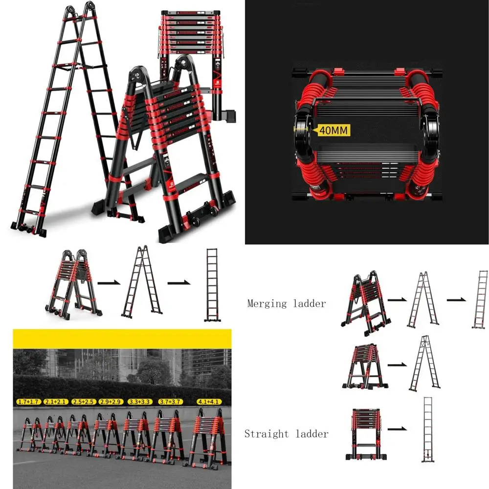 Escalera telescópica de aluminio con estructura en A para uso multiusos, extensible hasta 5,9 metros con función de escalera de ático