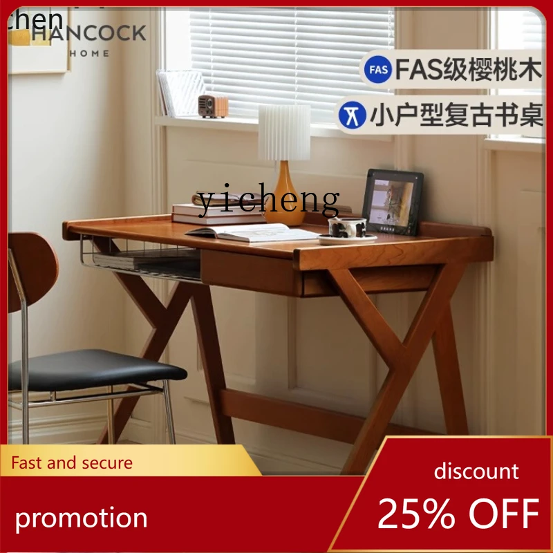 

HXL solid wood desk home retro cherry wood writing desk study table bedroom medieval table