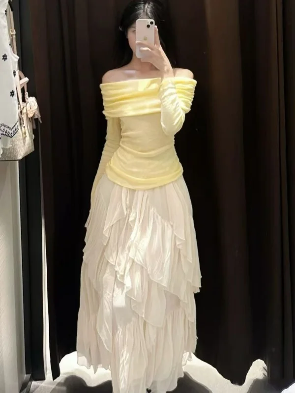 

Sweet Asymmetric High Waist Midi Skirt Long Women's New Autumn 2025 Polyester Fiber Casual Princ Sle H-ape Skirt