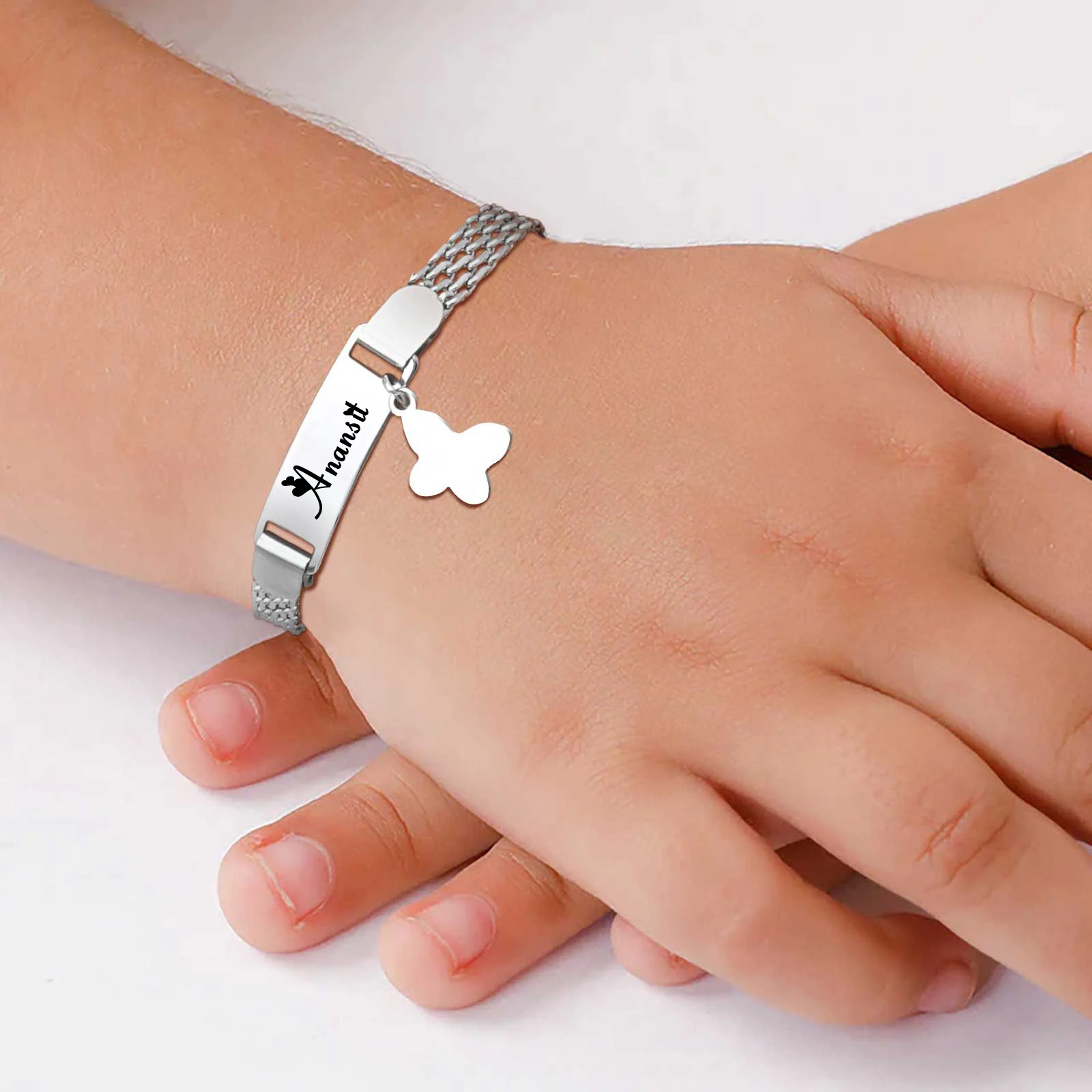 

Free Personalized Butterfly Bracelet for Baby Newborn, Engraved Name Wristband, Child Kids Little Girl Boy Birthday Gift
