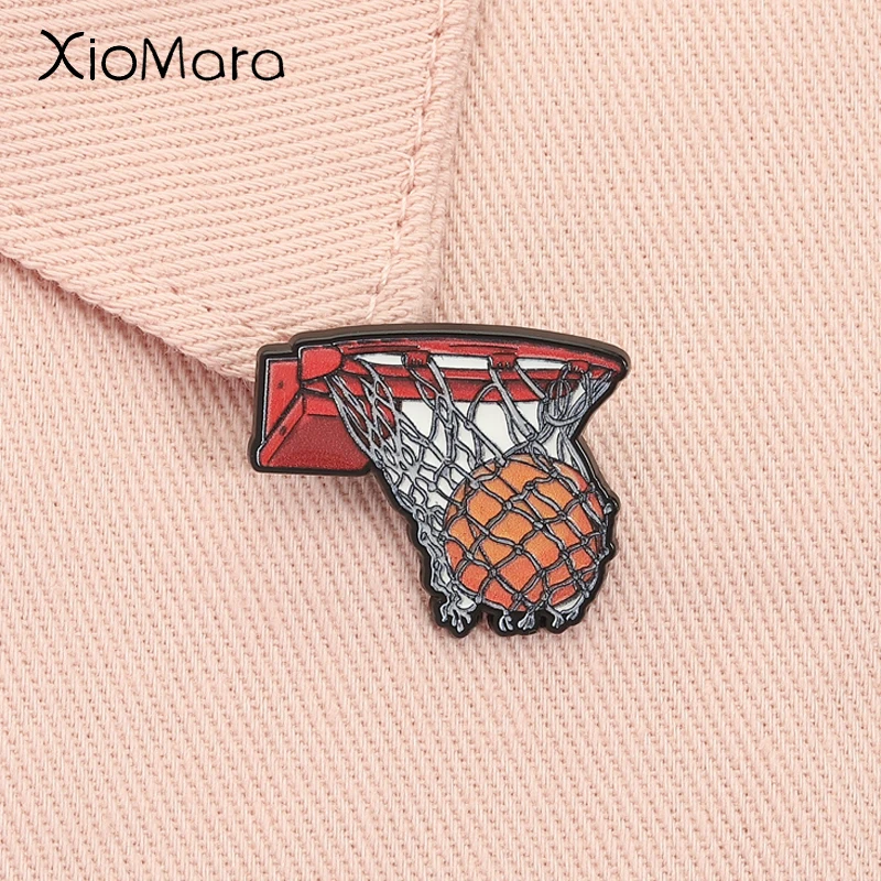 Sport Basketball Hoop and Ball Enamel Pin Dunk Scored a Goal Basketball Fans Brooch Lapel Badge Fashion Jewelry Gift for Friends