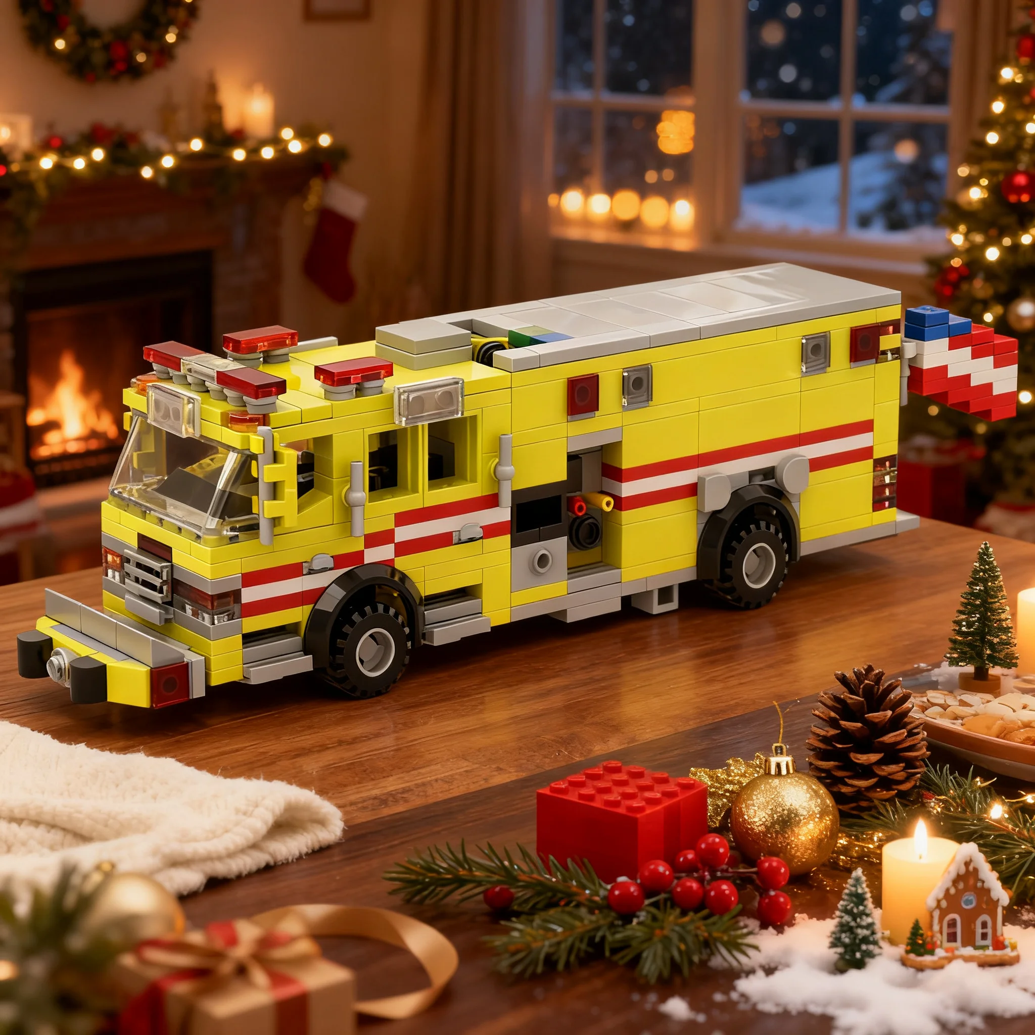 477pcs MOC Cars Fire Truck SGFD Squad Model Christmas Gift Creative Home Decor Desk Display Shelf Accent Room