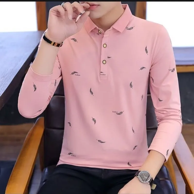 Men's Long Sleeve Polo Shirt Spring Autumn Slim Fit Casual Base Layer Top Fashion Solid Color Business Casual Tee