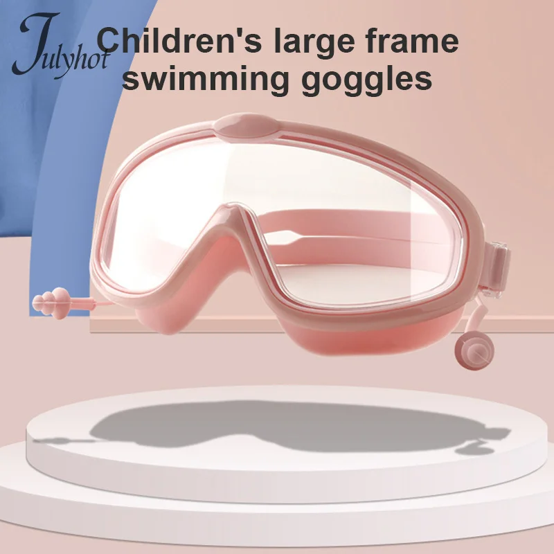 Children Large Frame Swimming Goggles HD Waterproof Anti-Fog One-Piece Earplugs Boy Girl