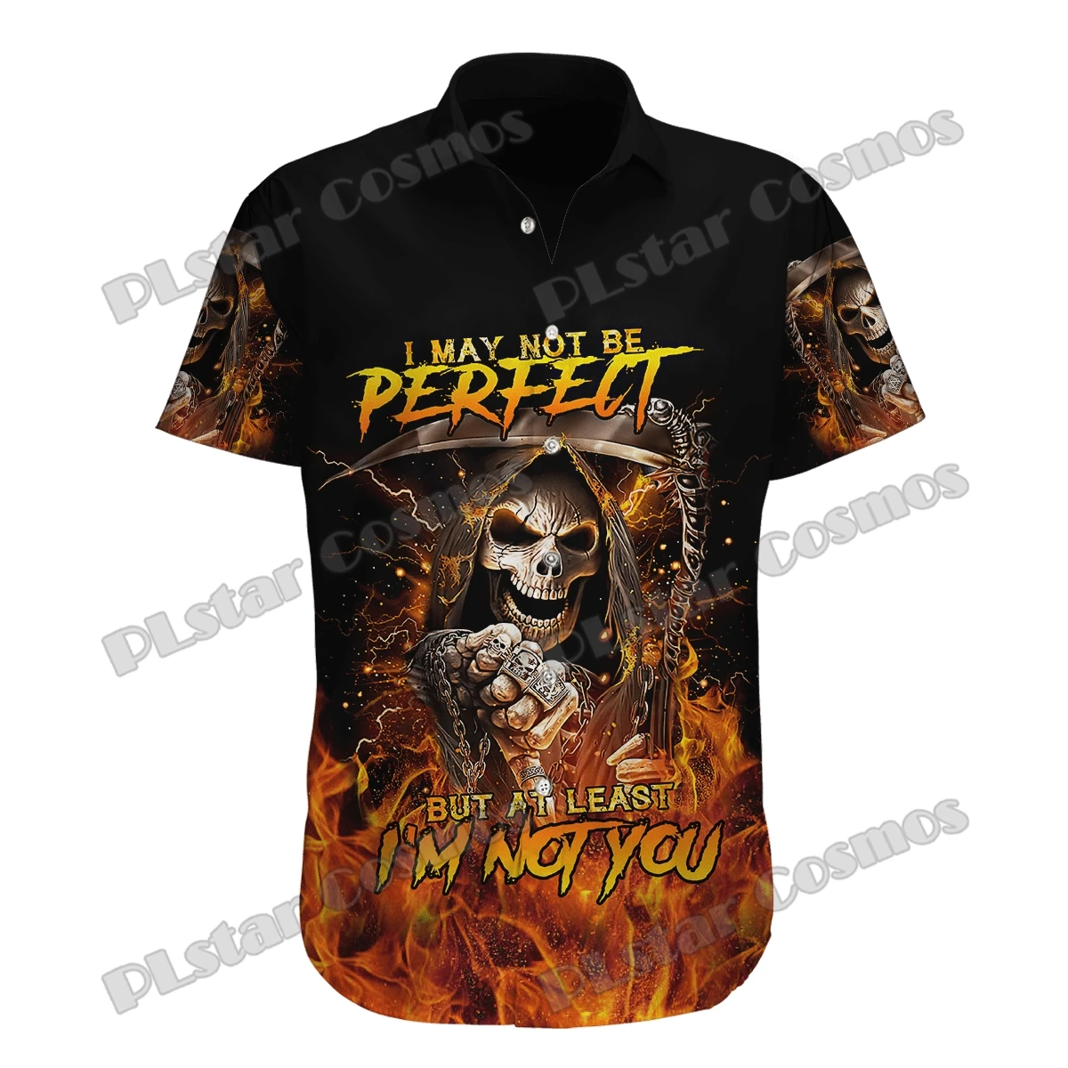 Reaper Scythe Fire Skull 3D Printed Fashion Men's Hawaiian Shirt Unisex Summer Casual Short Sleeve Button Down Shirts CY-35