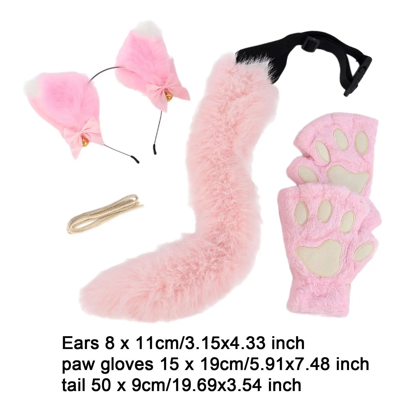 مجموعة آذان القطط والخفوف والذيل من القطيفة، إكسسوارات شعر لطيفة على شكل رباط شعر