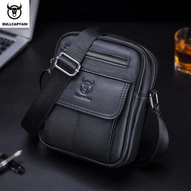 Bullcaptain Casual Men's Shoulder Bags Business Messenger Bag high-Quality Men's Cow Leather Bag's Mini Large Capacity Pocket