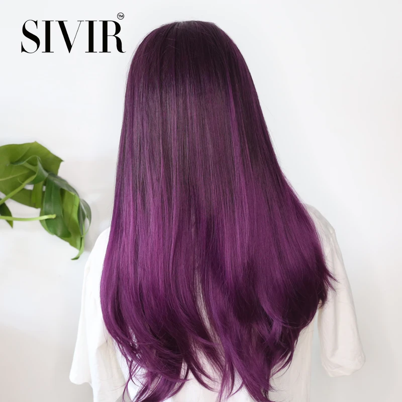 Sivir  Transparent Lace Part Synthetic Wigs Red Orange Purple Color Long Straight Hair Heat Resistant Cosplay Wig