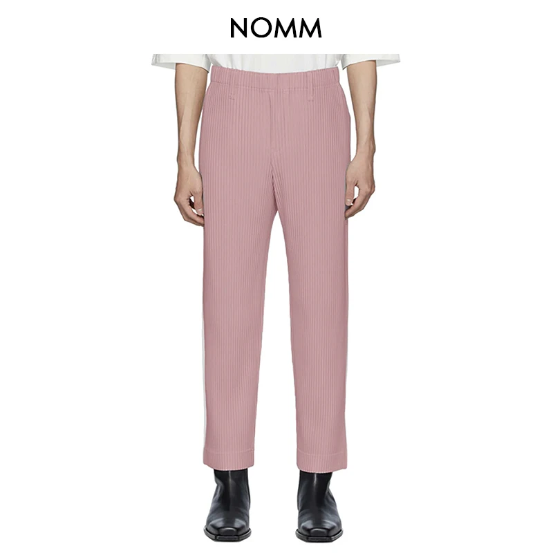 Miyake Pleated Pink Men's Classic Pants Suits Casual High Waisted Pencil Pants Designer Trousers Clothes