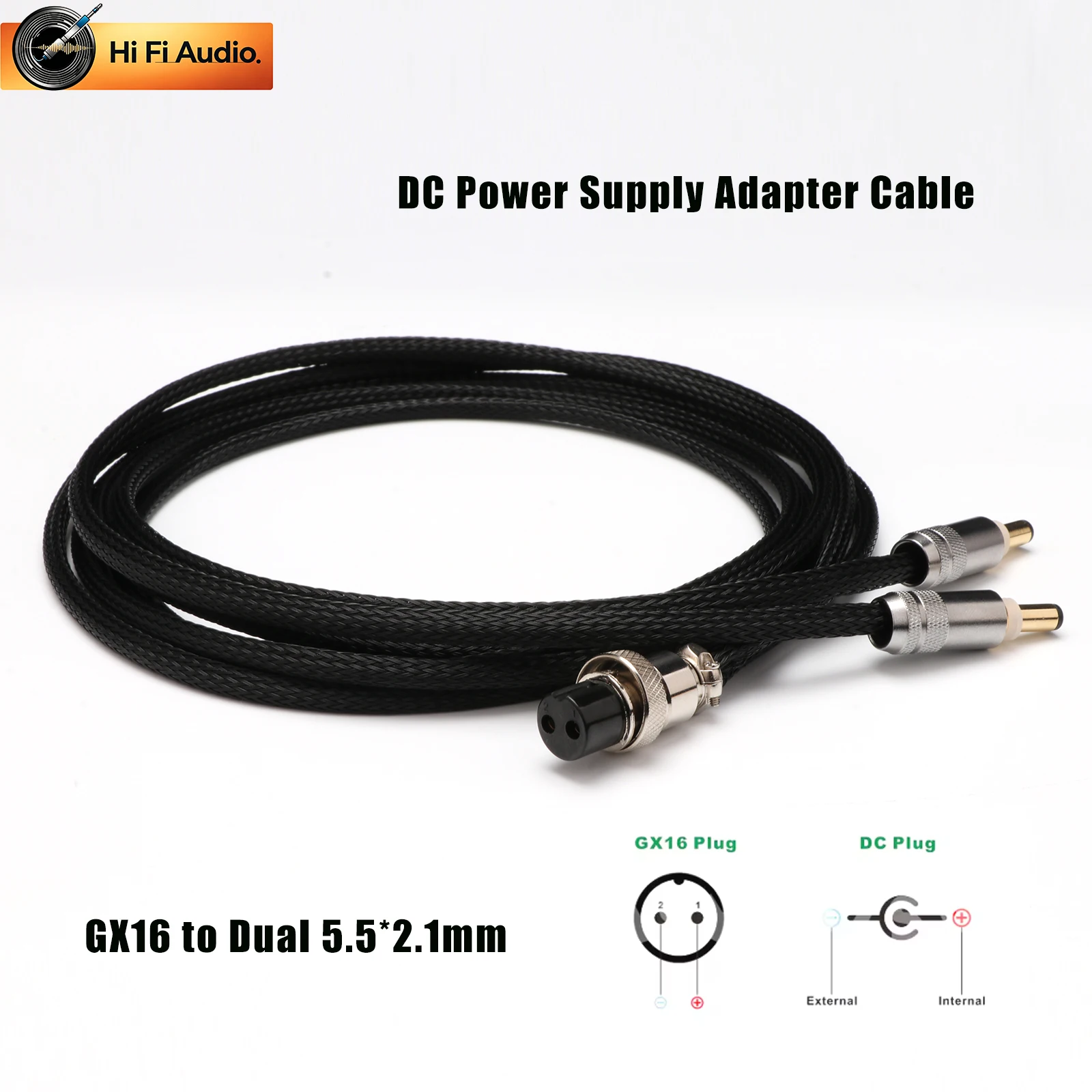 GX16 2Pin to Dual 5.5*2.1mm DC Power Cable OFC Copper 24K Gold Plated HiFi Linear Power Supply Cord for Amplifier CD Player