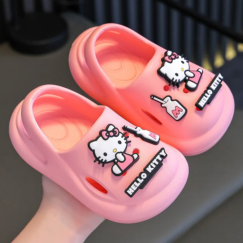 Sanrio Children\'s Slippers Hole Non-Slip Girls Indoor Soft Bottom Breathable Deodorant Cute Cartoon Bow-top Sandals