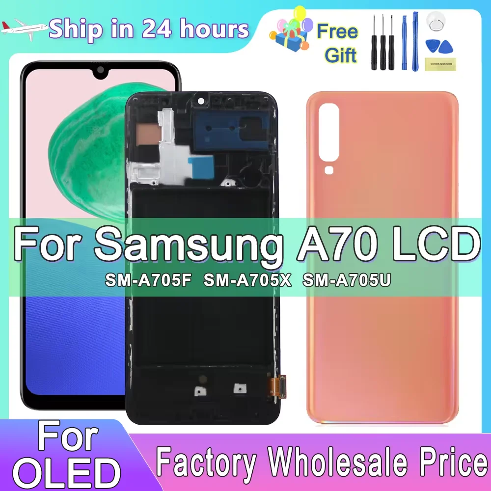 A70 Display Screen For Samsung Galaxy A70 A705 A705F SM-A705F LCD Display With Frame Touch Screen Digitizer Assembly Replacement