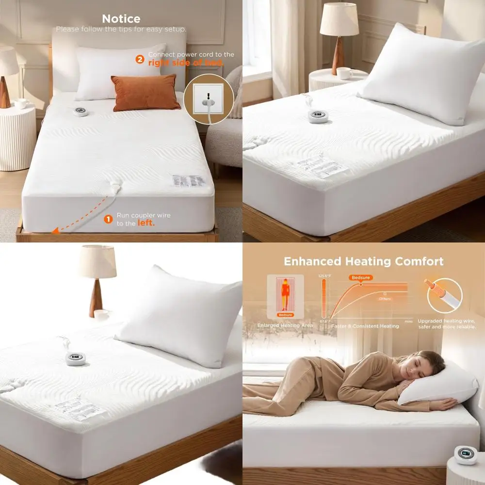 

Twin Size Electric Heated Mattress Pad - Plush Warmer with Memory, Preheat, 12-Hour Timer, 10 Heat Levels, Deep Pocket, 39x75