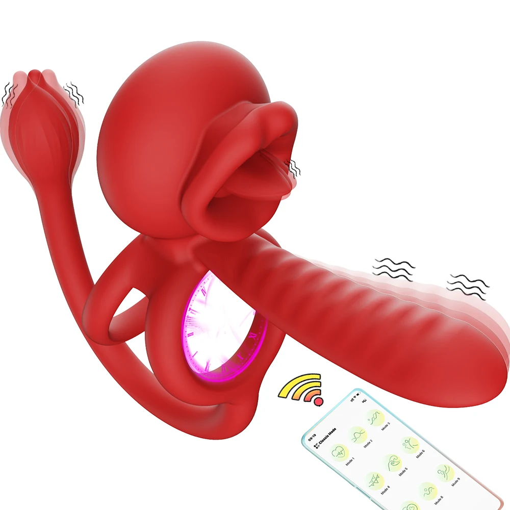 APP Tongue-And-Lick Frequency Conversion Lock Sperm Ring for Men, Vibration Anti-Radiation Delay Ring for Adults, Adult Sex Toys