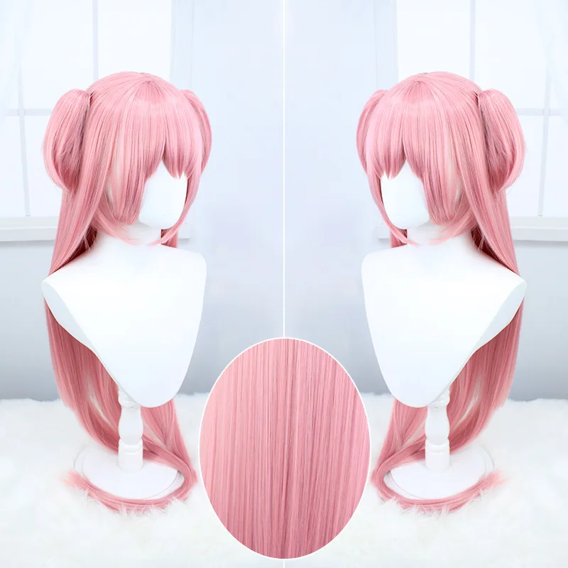 Magical Girl Little Round Deer Eye Round God Cosplay Wig Cos Smoke Pink Double Tiger Clip Head Cover Wholesale