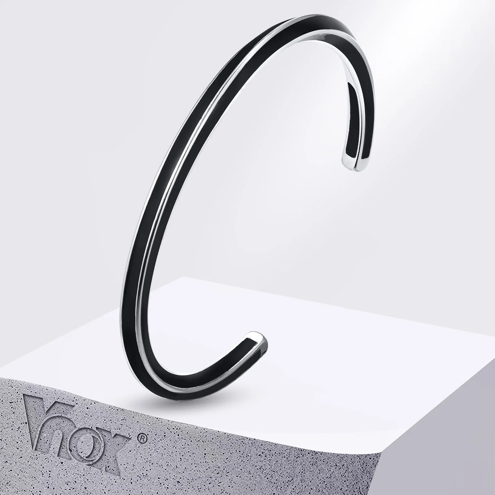 

Vnox Black Enamel Mobius Open Bangle for Men Boys, Twisted Stainless Steel Eternity Cuff Bracelets Gift for Him