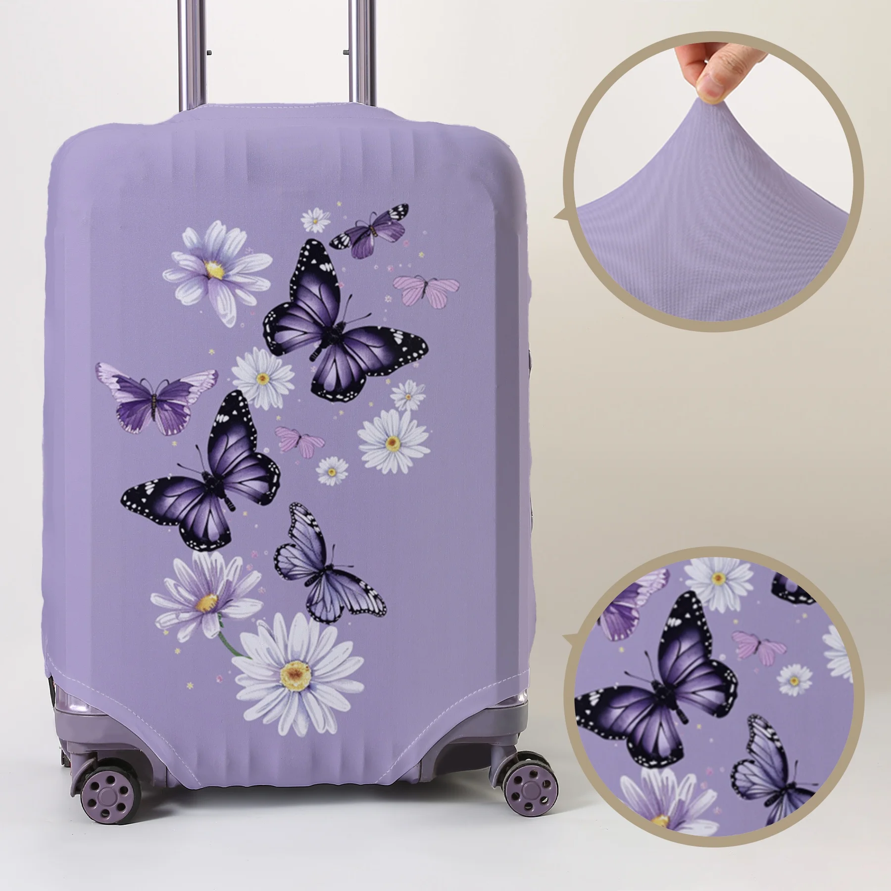 

Purple Butterfly Daisy Watercolor Pattern Luggage Protective Cover, suitable for 18-32 inch luggage covers, luggage handle glove