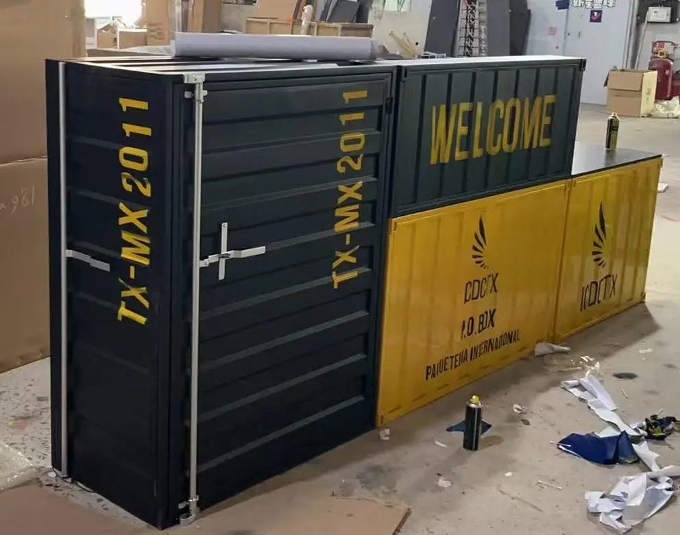 Container Style Bar Custom Made Industrial Iron Reception Desk  Counter for Hotels and Commercial Furniture