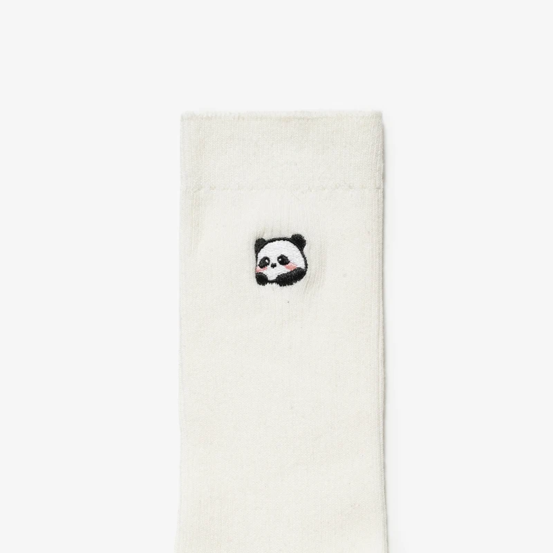 BEAUTODAY Mid-Calf Socks Women Cotton Solid Color Panda Embroidery Breathable Ladies Casual Socks Handmade 97005