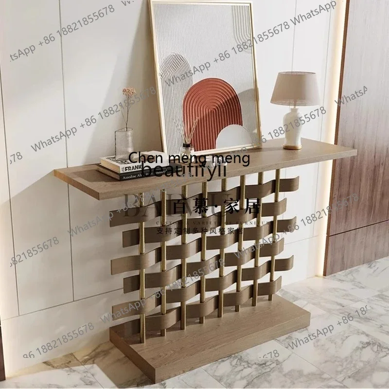 

New arrive Modern light luxury metal entrance table Italian design sense high-end entry solid wood wall entrance platform
