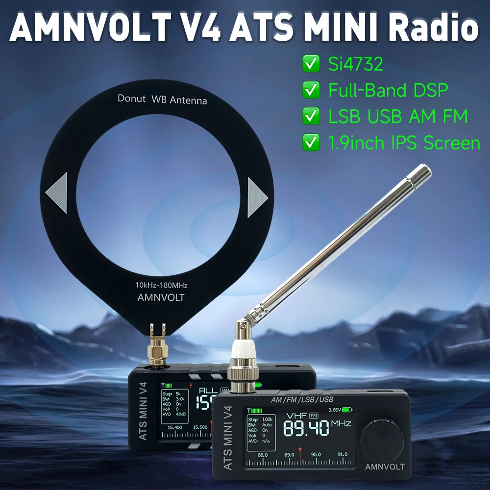 AMNVOLT V4/V3S ATS MINI SI4732 Radio ALL Band DSP Radio FM AM SSB LSB USB Receiver, built-in Hi-Z Headphone Amplifier Circuit