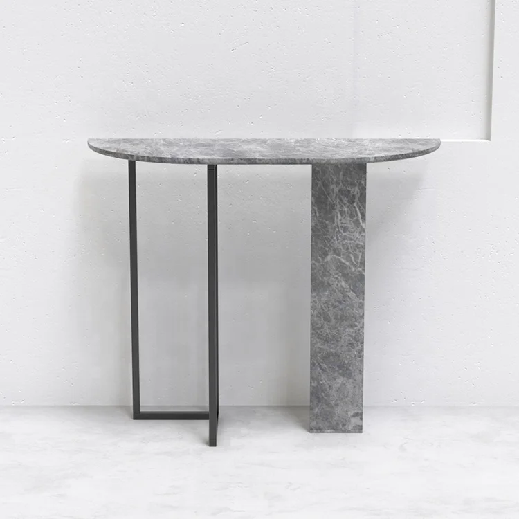 Marble Console Table Modern, Elegant Hotel Room Half Ellipse Round Moon Accent Console Tables With Marble Top