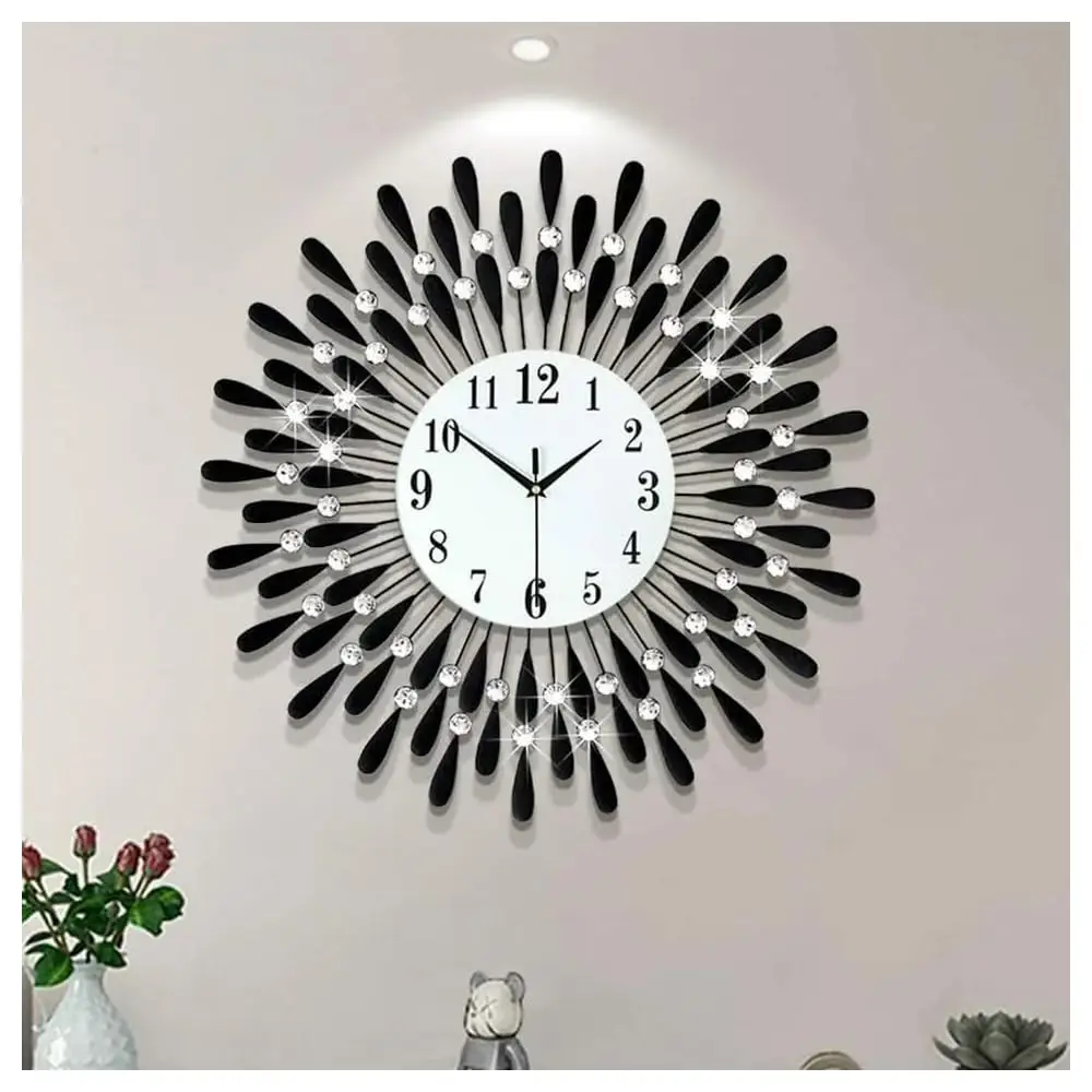 

Large Metal Wall Clocks Battery Operated Silent Non-Ticking White Dial With Ara Luxury Feather Wall Watch Home Decor Vintage