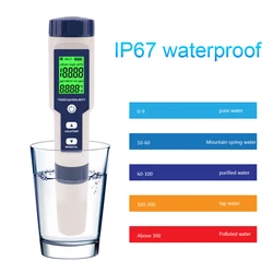 5 in 1 Water Quality Tester Water Tester Monitor PH/EC/TDS/Salinity/Temp Multifunction Tester for Pools Drinking Water Aquariums