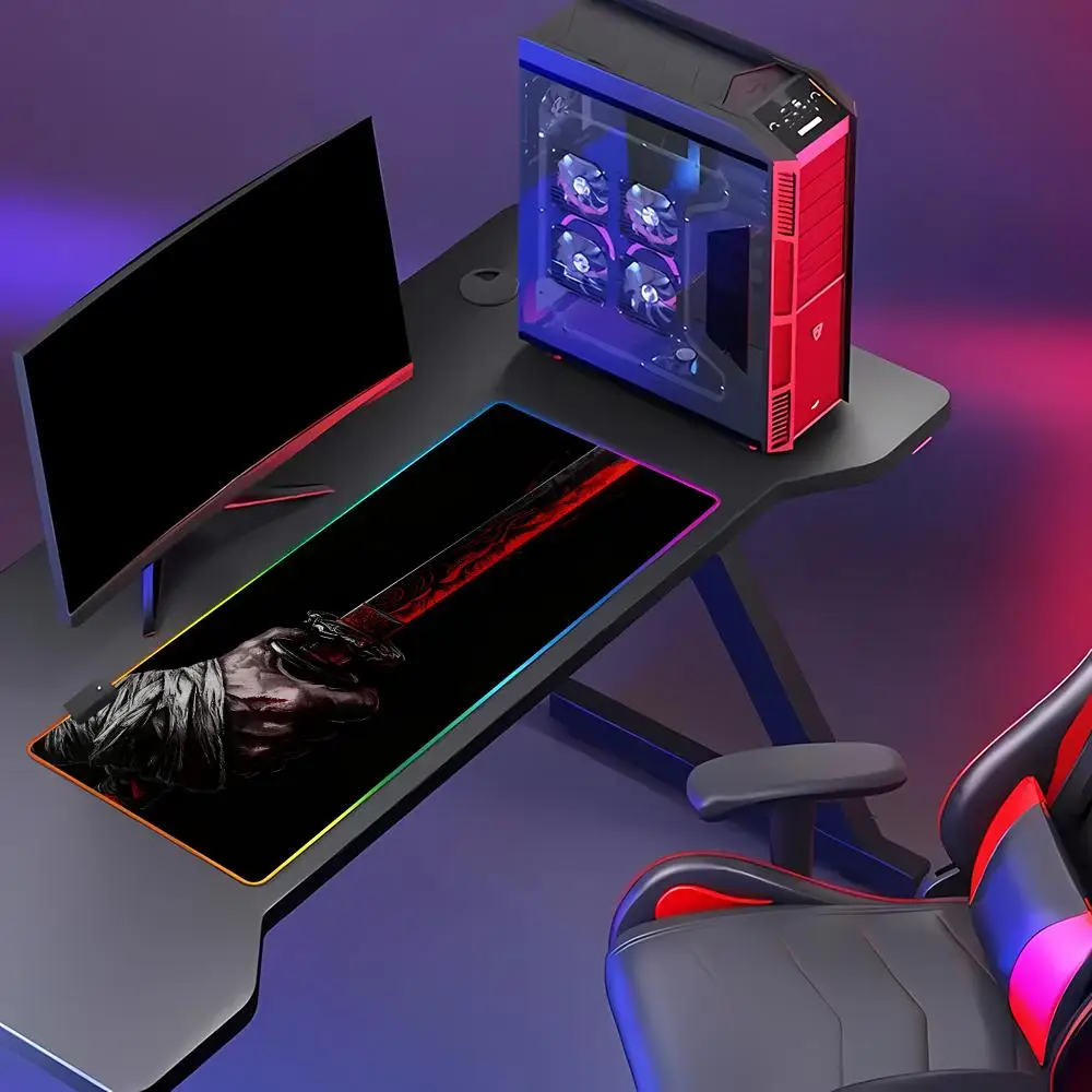 RGB LED Samurai sword Mouse Pad large mousemat computer gamer office stitched edge keyboard desk mat washable non-slip HYBXAXC