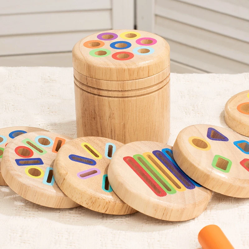 Montessori Wooden Shape Sorting Barrel Kids Color Shape Matching Hand Eye Coordination Early Educational Toy