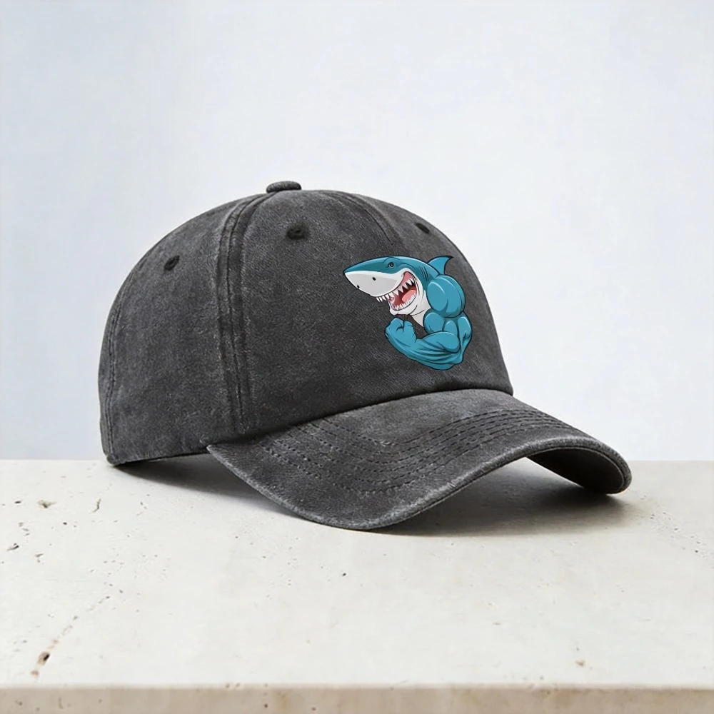 Muscle Sharks Baseball Cap Summer Retro style Washed Soft top denim hat Unisex Outdoor casual sports adjustable golf hats