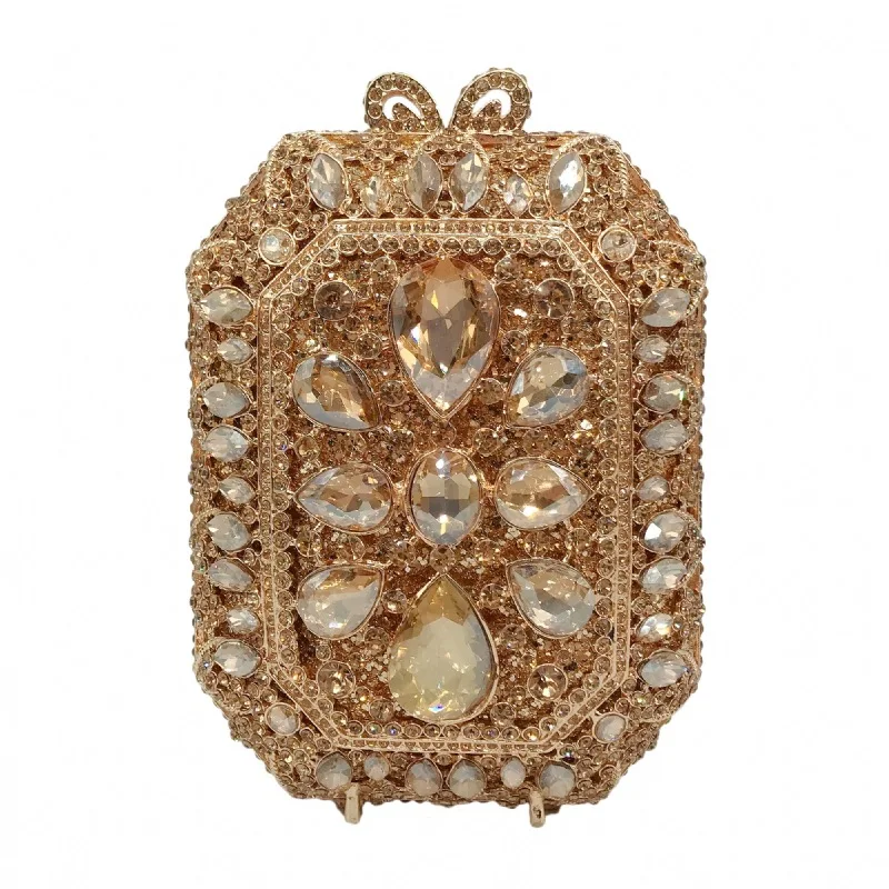 

2025 Empty Metal Diamond Dinner Ladies Banquet Dress Full Diamond Clutch Bag Mini Crossbody Bag With Rhinestone Chain