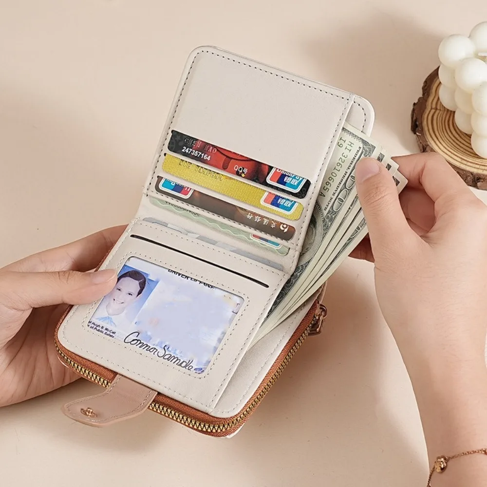 ポータブル PU レザー女性の財布複数のカードスロットジッパー小銭入れ多機能ショート財布男性