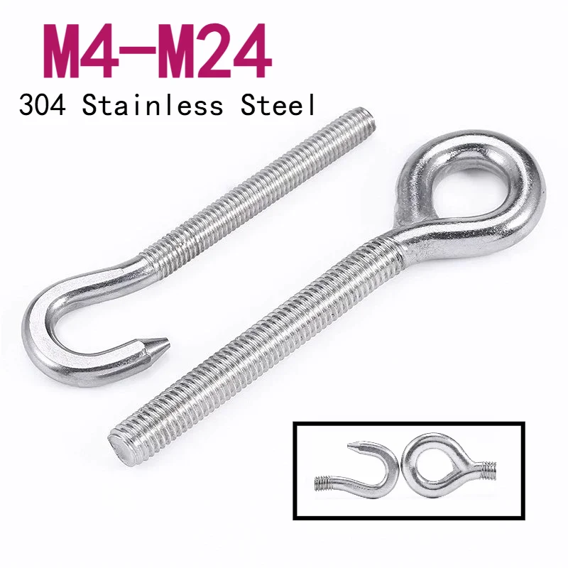 304 Stainless Steel Sheep Eye Screw Bolt Ring Hanging Hook Machine Screw Ring Hanging Hook Suspension Fasteners Tool M4~M24