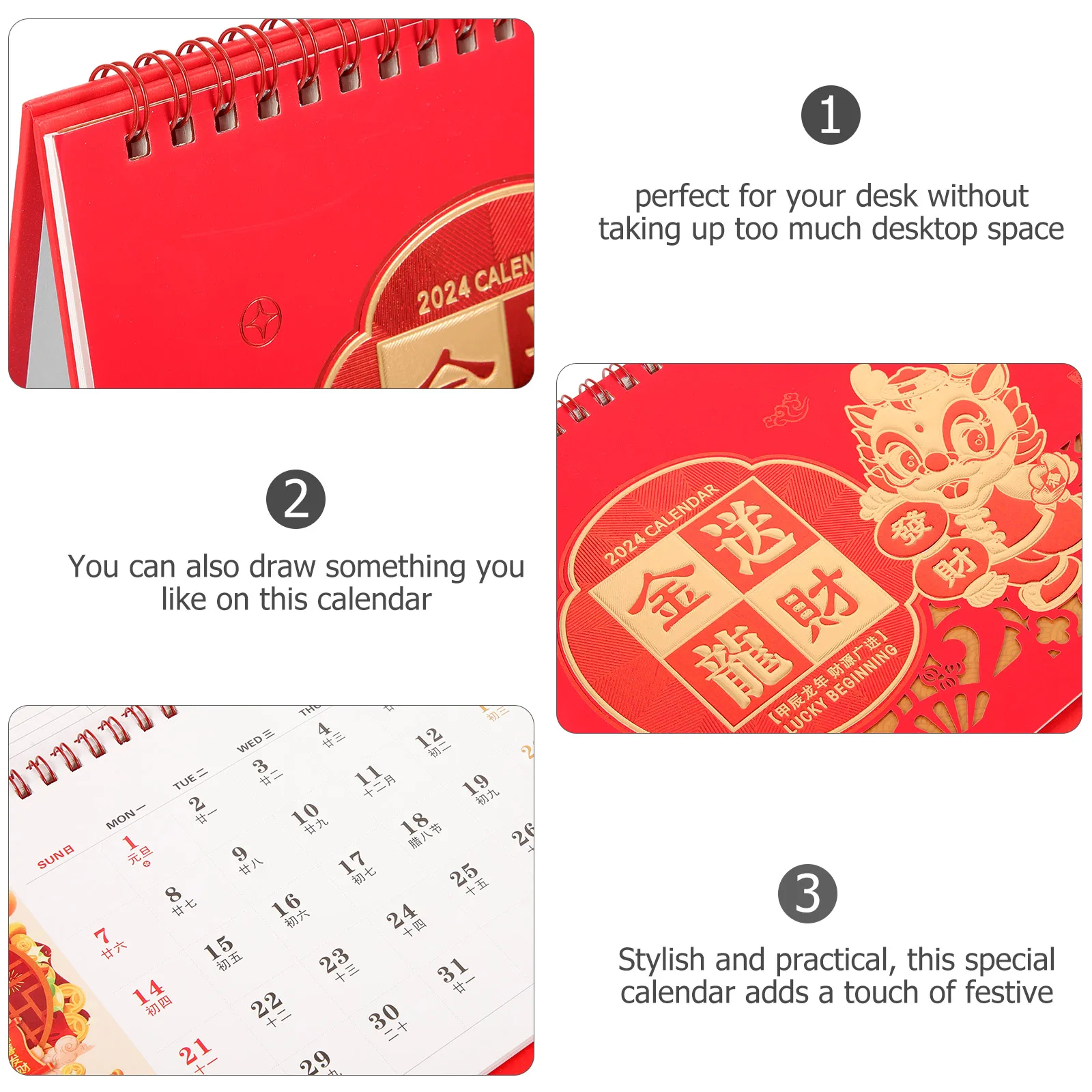

Desk Calendar Cute Small Desktop Planner Boutique Paper Chinese Calendars Office