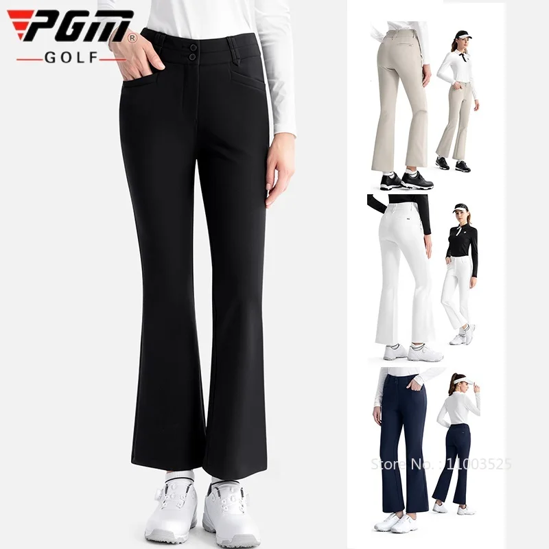 Pgm Women GOLF Pants Double Layer Warm Sports Pants Fashion High Waist Slim Casual Trousers Windproof Flared Golf Clothing