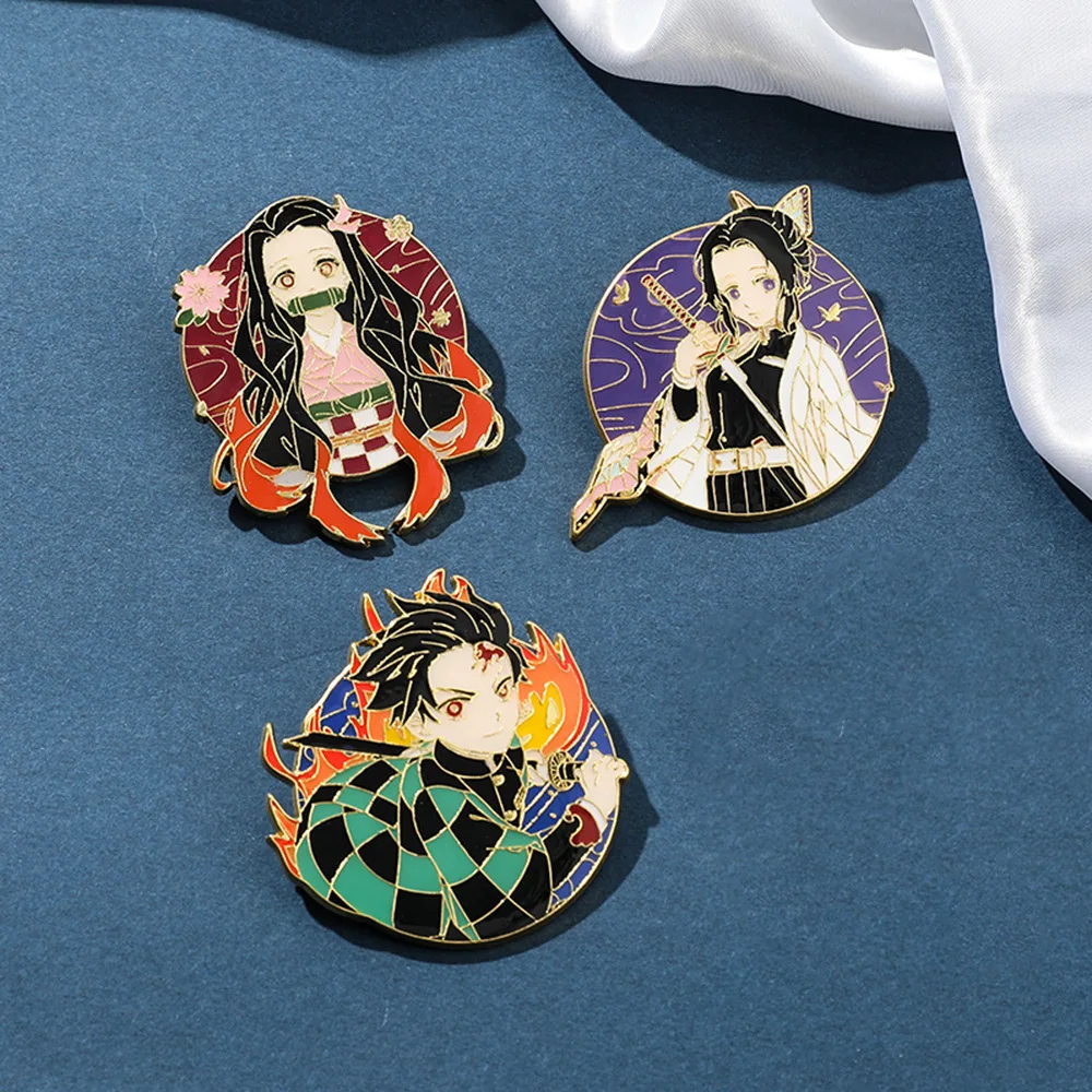 Anime Demon Slayer Brooch Cartoon Enamel Pin Tanjirou Nezuko Zenitsu Inosuke Giyuu Lapel Badge Fashion Jewelry Brooches NEW 2024