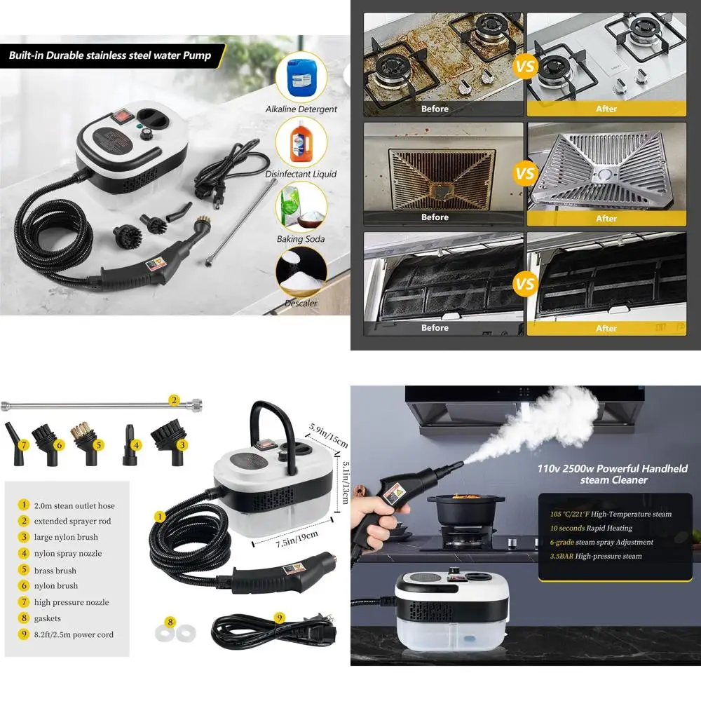 

Пароочиститель высокого давления мощностью 2500 Вт: универсальный очиститель для дома, автомобиля, обивки, пола, кухни и ванной комнаты.