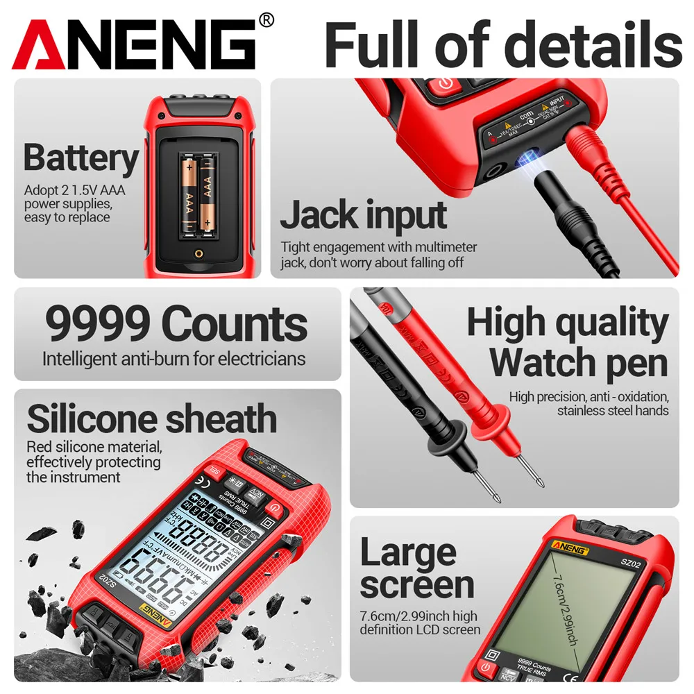 ANENG  Digital Multimeter Smart AC/DCVoltage Capacitance Meter 6000 Counts Auto Electrical Temp Resistance Transistor Test tools